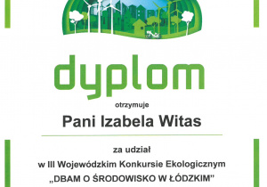 dyplom dla opiekuna pani Izabeli Wu\itas