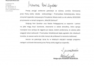 List Gratulacyjny dla Dyrektora Małgorzaty Cylke