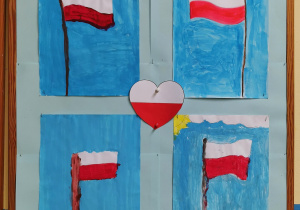 Świetlicowa gazetka z okazji Narodowego Święta Niepodległości - flagi Polski