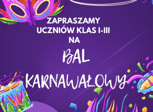 Zapraszamy na bal karnawałowy uczniów klas I-III