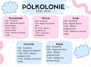 Harmonogram półkolonii - I turnus